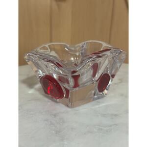 Vintage MCM Art Glass Ashtray Clear with Red Dots
